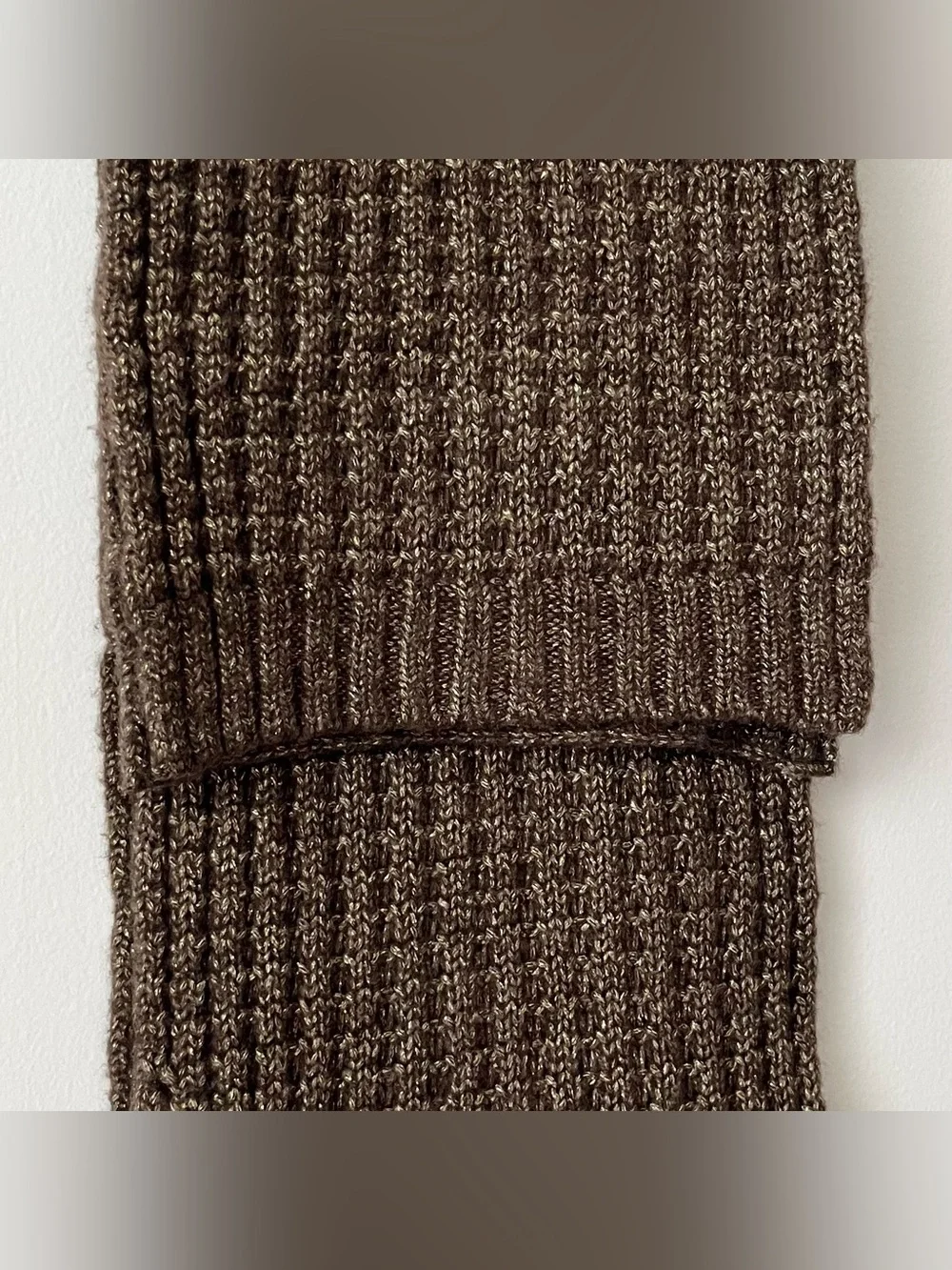 Club Monaco Women's Chunky Knit Scarf Brown Gold Neutral Soft Cozy Holiday